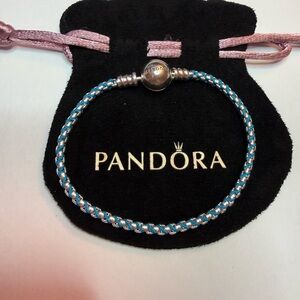 Pandora Sterling Silver 17 Cm Chain
Bracelet Featuring a Blue Cord